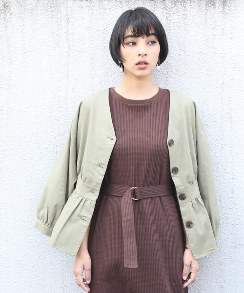 classicalelf（クラシカルエルフ）の「リネン混ミドル丈無地サマージャケット(7分袖)（ブルゾン・レディース・ネイビー/キナリ/イエロー/カーキ・MEDIUM/X-LARGE/LARGE）」の18枚目の写真