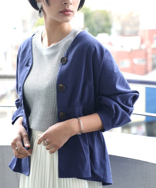 classicalelf（クラシカルエルフ）の「リネン混ミドル丈無地サマージャケット(7分袖)（ブルゾン・レディース・ネイビー/キナリ/イエロー/カーキ・MEDIUM/X-LARGE/LARGE）」の21枚目の写真