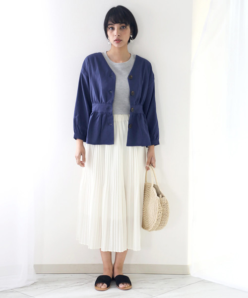 classicalelf（クラシカルエルフ）の「リネン混ミドル丈無地サマージャケット(7分袖)（ブルゾン・レディース・ネイビー/キナリ/イエロー/カーキ・MEDIUM/X-LARGE/LARGE）」の22枚目の写真