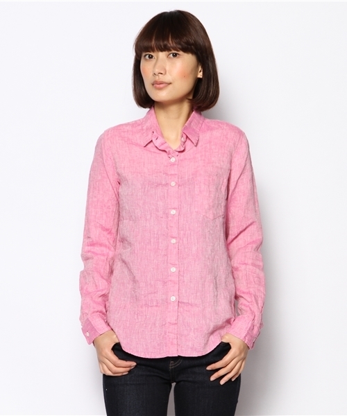 DouDou（ドゥドゥ）の「フレンチリネンシャンブレーシャツ（シャツ/ブラウス・レディース・ピンク/イエロー/ミント・FREE）」の3枚目の写真