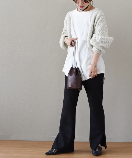LHELBIE(レルビエ)の「スリットワイドリブカットパンツ(その他パンツ・レディース・グレー/ベージュ/ブラック・M)」の7枚目の写真