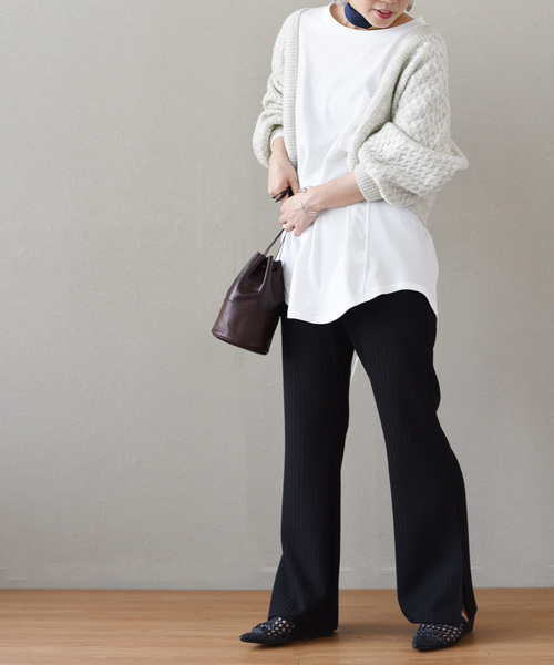 LHELBIE(レルビエ)の「スリットワイドリブカットパンツ(その他パンツ・レディース・グレー/ベージュ/ブラック・M)」の9枚目の写真