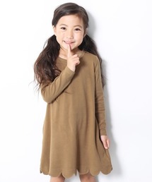 スカラップ長袖ワンピース