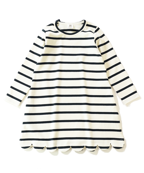 devirock（デビロック）の「スカラップ長袖ワンピース（ワンピース・キッズ・ブラック/ネイビー/杢グレー/キャメル/ホワイト×ネイビー/ネイビー×ホワイト/ベージュ×ブラック・80ｃｍ/90cm/110cm/100cm/120cm/130cm/140cm/150cm/160cm）」の13枚目の写真