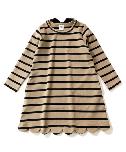 devirock（デビロック）の「スカラップ長袖ワンピース（ワンピース・キッズ・ブラック/ネイビー/杢グレー/キャメル/ホワイト×ネイビー/ネイビー×ホワイト/ベージュ×ブラック・80ｃｍ/90cm/110cm/100cm/120cm/130cm/140cm/150cm/160cm）」の9枚目の写真