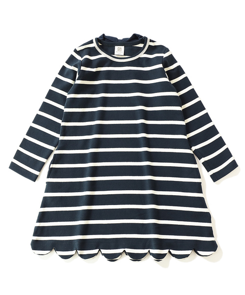 devirock（デビロック）の「スカラップ長袖ワンピース（ワンピース・キッズ・ブラック/ネイビー/杢グレー/キャメル/ホワイト×ネイビー/ネイビー×ホワイト/ベージュ×ブラック・80ｃｍ/90cm/110cm/100cm/120cm/130cm/140cm/150cm/160cm）」の11枚目の写真