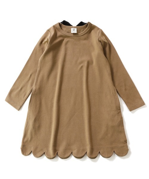 devirock（デビロック）の「スカラップ長袖ワンピース（ワンピース・キッズ・ブラック/ネイビー/杢グレー/キャメル/ホワイト×ネイビー/ネイビー×ホワイト/ベージュ×ブラック・80ｃｍ/90cm/110cm/100cm/120cm/130cm/140cm/150cm/160cm）」の12枚目の写真