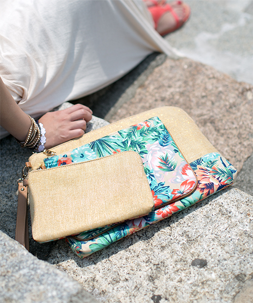 NANO universe（ナノユニバース）の「リゾート柄クラッチ 3点セット（クラッチバッグ・レディース・ブラウン/ベージュ/ブルー・FREE）」の3枚目の写真