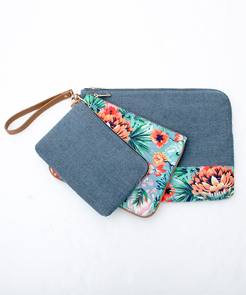 NANO universe（ナノユニバース）の「リゾート柄クラッチ 3点セット（クラッチバッグ・レディース・ブラウン/ベージュ/ブルー・FREE）」の5枚目の写真