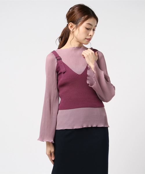 archives（アルシーヴ）の「ニットベルトビスチェ+プリーツブラウスset（シャツ/ブラウス・レディース・ブラック/パープル/オフホワイト・MEDIUM）」の3枚目の写真