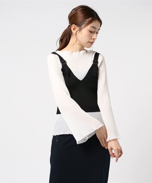 archives（アルシーヴ）の「ニットベルトビスチェ+プリーツブラウスset（シャツ/ブラウス・レディース・ブラック/パープル/オフホワイト・MEDIUM）」の2枚目の写真