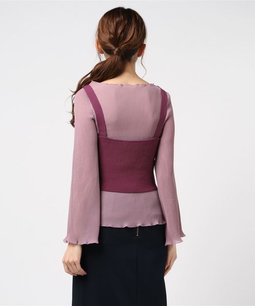 archives（アルシーヴ）の「ニットベルトビスチェ+プリーツブラウスset（シャツ/ブラウス・レディース・ブラック/パープル/オフホワイト・MEDIUM）」の4枚目の写真