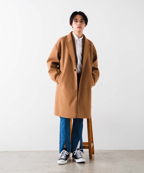 WEGO（ウィゴー）の「WEGO/ニットメルトンオーバーコート（チェスターコート・メンズ・ブラック/ネイビー/キャメル・MEDIUM/LARGE）」の5枚目の写真