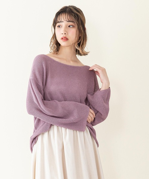 INNOCENT BLUE（イノセントブルー）の「【innocent blue/イノセントブルー】スカシアミニットトップス　フレアスリーブ　ビッグシルエット（Tシャツ/カットソー・レディース・ブラック/パープル/ブルー/ライトブラウン/アイボリー/ライトベージュ・MEDIUM）」の6枚目の写真