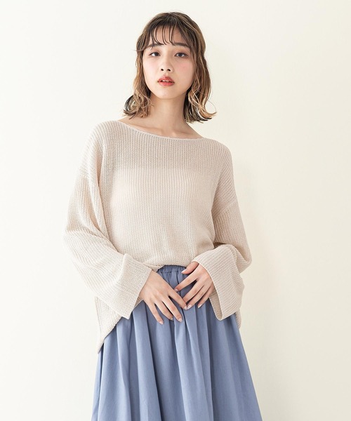 INNOCENT BLUE（イノセントブルー）の「【innocent blue/イノセントブルー】スカシアミニットトップス　フレアスリーブ　ビッグシルエット（Tシャツ/カットソー・レディース・ブラック/パープル/ブルー/ライトブラウン/アイボリー/ライトベージュ・MEDIUM）」の4枚目の写真