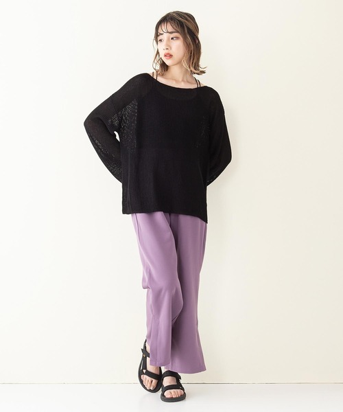 INNOCENT BLUE（イノセントブルー）の「【innocent blue/イノセントブルー】スカシアミニットトップス　フレアスリーブ　ビッグシルエット（Tシャツ/カットソー・レディース・ブラック/パープル/ブルー/ライトブラウン/アイボリー/ライトベージュ・MEDIUM）」の9枚目の写真