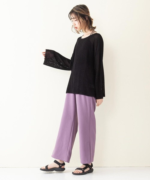 INNOCENT BLUE（イノセントブルー）の「【innocent blue/イノセントブルー】スカシアミニットトップス　フレアスリーブ　ビッグシルエット（Tシャツ/カットソー・レディース・ブラック/パープル/ブルー/ライトブラウン/アイボリー/ライトベージュ・MEDIUM）」の10枚目の写真