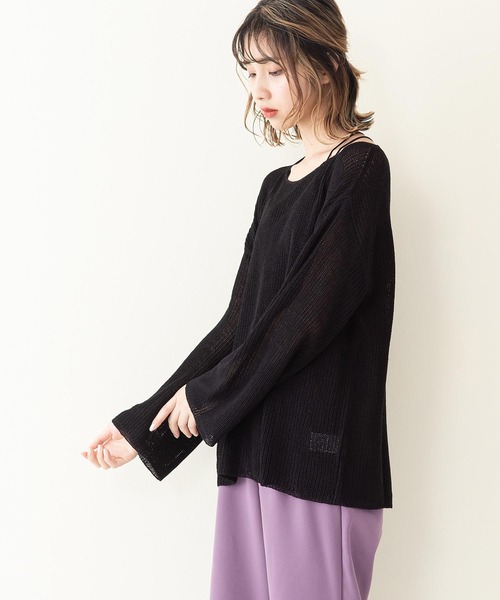 INNOCENT BLUE（イノセントブルー）の「【innocent blue/イノセントブルー】スカシアミニットトップス　フレアスリーブ　ビッグシルエット（Tシャツ/カットソー・レディース・ブラック/パープル/ブルー/ライトブラウン/アイボリー/ライトベージュ・MEDIUM）」の12枚目の写真