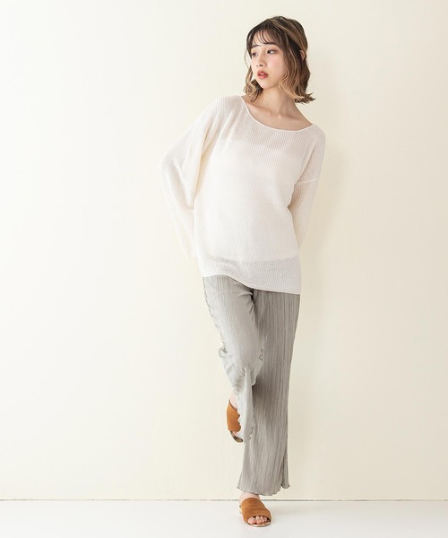 INNOCENT BLUE（イノセントブルー）の「【innocent blue/イノセントブルー】スカシアミニットトップス　フレアスリーブ　ビッグシルエット（Tシャツ/カットソー・レディース・ブラック/パープル/ブルー/ライトブラウン/アイボリー/ライトベージュ・MEDIUM）」の18枚目の写真