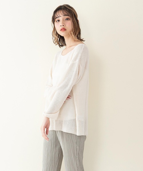 INNOCENT BLUE（イノセントブルー）の「【innocent blue/イノセントブルー】スカシアミニットトップス　フレアスリーブ　ビッグシルエット（Tシャツ/カットソー・レディース・ブラック/パープル/ブルー/ライトブラウン/アイボリー/ライトベージュ・MEDIUM）」の22枚目の写真