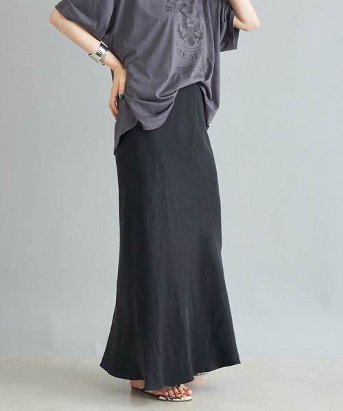 DouDou（ドゥドゥ）の「麻混ソフトマーメイドスカート（スカート・レディース・ピンク/グレイッシュベージュ/ブラック/ブラック系その他/オフホワイト/レッド/イエロー・FREE）」の5枚目の写真