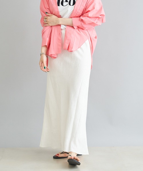 DouDou（ドゥドゥ）の「麻混ソフトマーメイドスカート（スカート・レディース・ピンク/グレイッシュベージュ/ブラック/ブラック系その他/オフホワイト/レッド/イエロー・FREE）」の3枚目の写真