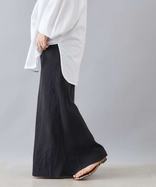 DouDou（ドゥドゥ）の「麻混ソフトマーメイドスカート（スカート・レディース・ピンク/グレイッシュベージュ/ブラック/ブラック系その他/オフホワイト/レッド/イエロー・FREE）」の4枚目の写真