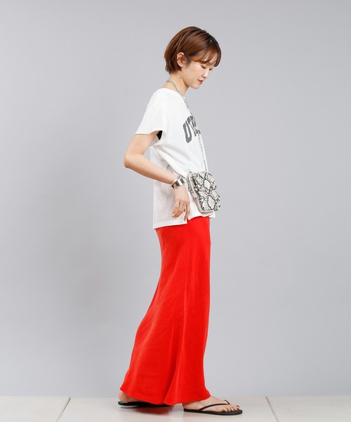 DouDou（ドゥドゥ）の「麻混ソフトマーメイドスカート（スカート・レディース・ピンク/グレイッシュベージュ/ブラック/ブラック系その他/オフホワイト/レッド/イエロー・FREE）」の16枚目の写真