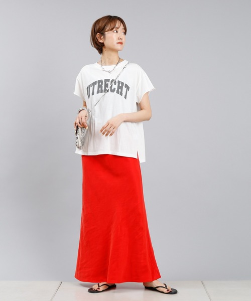 DouDou（ドゥドゥ）の「麻混ソフトマーメイドスカート（スカート・レディース・ピンク/グレイッシュベージュ/ブラック/ブラック系その他/オフホワイト/レッド/イエロー・FREE）」の19枚目の写真