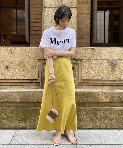 DouDou（ドゥドゥ）の「麻混ソフトマーメイドスカート（スカート・レディース・ピンク/グレイッシュベージュ/ブラック/ブラック系その他/オフホワイト/レッド/イエロー・FREE）」の10枚目の写真