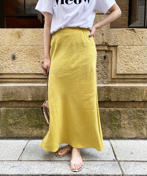 DouDou（ドゥドゥ）の「麻混ソフトマーメイドスカート（スカート・レディース・ピンク/グレイッシュベージュ/ブラック/ブラック系その他/オフホワイト/レッド/イエロー・FREE）」の12枚目の写真