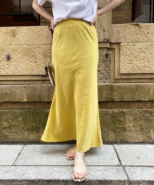 DouDou（ドゥドゥ）の「麻混ソフトマーメイドスカート（スカート・レディース・ピンク/グレイッシュベージュ/ブラック/ブラック系その他/オフホワイト/レッド/イエロー・FREE）」の13枚目の写真