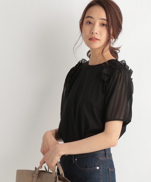 Andemiu（アンデミュウ）の「ソデシアーフリルカットソー947459（Tシャツ/カットソー・レディース・オフホワイト/ブラック/ブルー・FREE）」の2枚目の写真