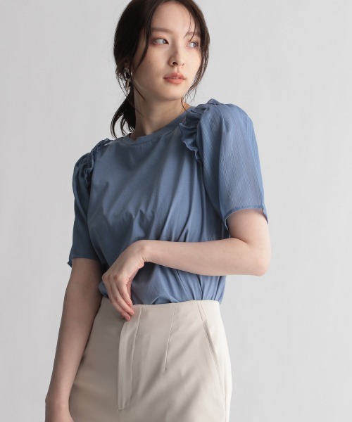 Andemiu（アンデミュウ）の「ソデシアーフリルカットソー947459（Tシャツ/カットソー・レディース・オフホワイト/ブラック/ブルー・FREE）」の21枚目の写真