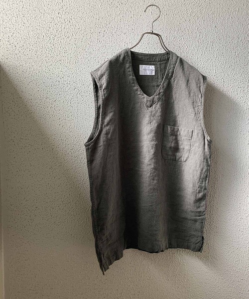 URBAN RESEARCH DOORS（アーバンリサーチドアーズ）の「リネンVベスト（ベスト・メンズ・カーキ/ホワイト系その他・38/40）」の2枚目の写真