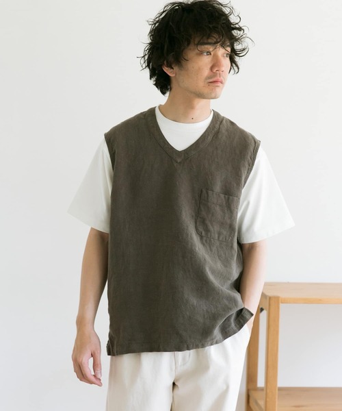 URBAN RESEARCH DOORS（アーバンリサーチドアーズ）の「リネンVベスト（ベスト・メンズ・カーキ/ホワイト系その他・38/40）」の3枚目の写真
