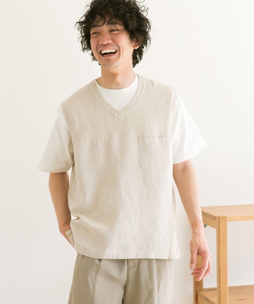 URBAN RESEARCH DOORS（アーバンリサーチドアーズ）の「リネンVベスト（ベスト・メンズ・カーキ/ホワイト系その他・38/40）」の8枚目の写真