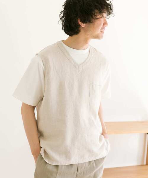 URBAN RESEARCH DOORS（アーバンリサーチドアーズ）の「リネンVベスト（ベスト・メンズ・カーキ/ホワイト系その他・38/40）」の9枚目の写真