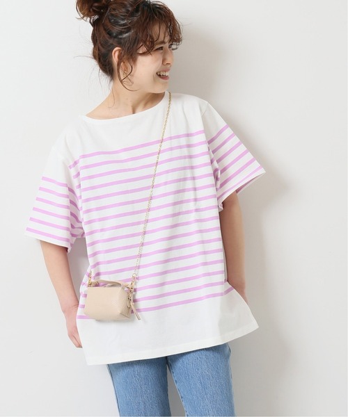 Spick & Span（スピックアンドスパン）の「バスクボーダーオーバーハーフスリーブ◆（Tシャツ/カットソー・レディース・イエロー/ネイビー/ラベンダー・FREE）」の2枚目の写真