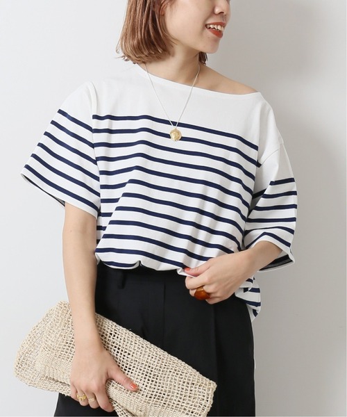 Spick & Span（スピックアンドスパン）の「バスクボーダーオーバーハーフスリーブ◆（Tシャツ/カットソー・レディース・イエロー/ネイビー/ラベンダー・FREE）」の5枚目の写真