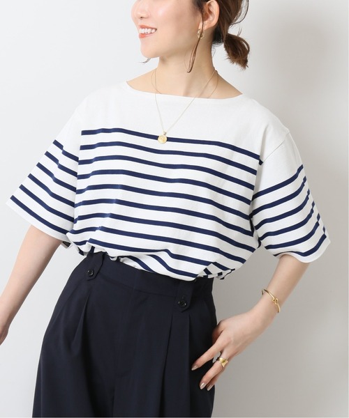 Spick & Span（スピックアンドスパン）の「バスクボーダーオーバーハーフスリーブ◆（Tシャツ/カットソー・レディース・イエロー/ネイビー/ラベンダー・FREE）」の9枚目の写真