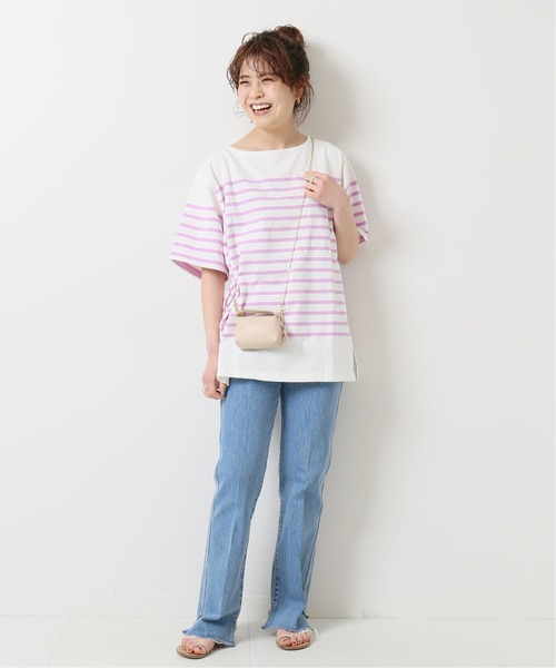 Spick & Span（スピックアンドスパン）の「バスクボーダーオーバーハーフスリーブ◆（Tシャツ/カットソー・レディース・イエロー/ネイビー/ラベンダー・FREE）」の12枚目の写真