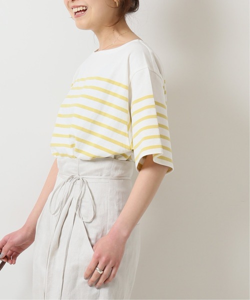 Spick & Span（スピックアンドスパン）の「バスクボーダーオーバーハーフスリーブ◆（Tシャツ/カットソー・レディース・イエロー/ネイビー/ラベンダー・FREE）」の19枚目の写真