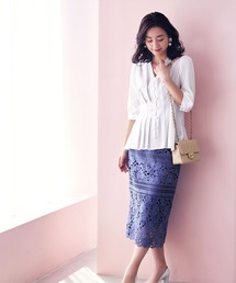RUIRUE BOUTIQUE（ルイルエブティック）の「2way 洗える ｜ ウエストタックデザインブラウス ｜ 半袖 Vネック トップス 体型カバー オフィスカジュアル 通勤服 華やか ブラウス（シャツ/ブラウス・レディース）」