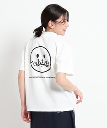 ◆【スマイルプリント】セミワイドシルエット モックネックプルオーバー