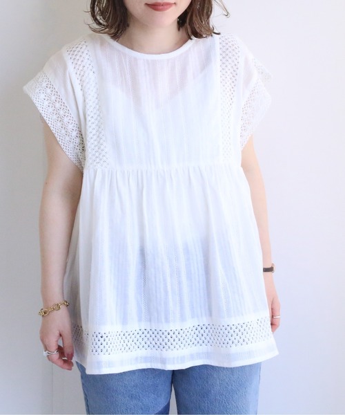 TRIANGLE PALETTE（トライアングルパレット）の「カラミドビーレースブラウス（シャツ/ブラウス・レディース・ブラック/オフホワイト/テラコッタ/ターコイズブルー・FREE）」の7枚目の写真