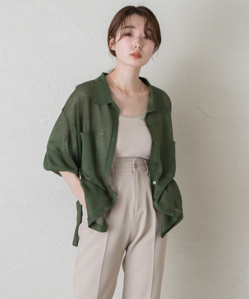 Kastane(カスタネ)の「シアー襟付きニット(ニット/セーター・レディース・イエロー/オフホワイト/グリーン・FREE)」の3枚目の写真