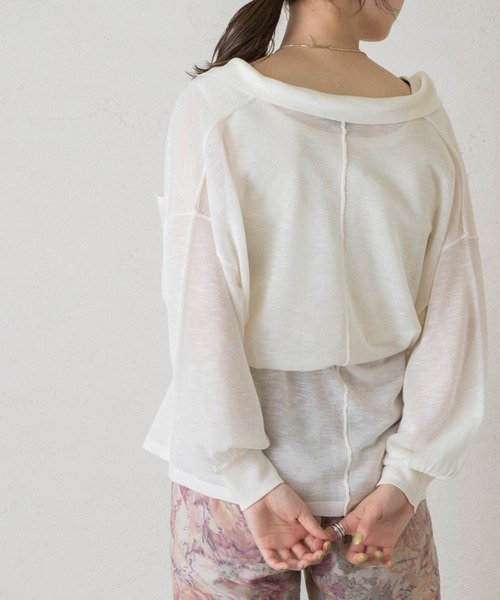 Kastane(カスタネ)の「シアー襟付きニット(ニット/セーター・レディース・イエロー/オフホワイト/グリーン・FREE)」の5枚目の写真