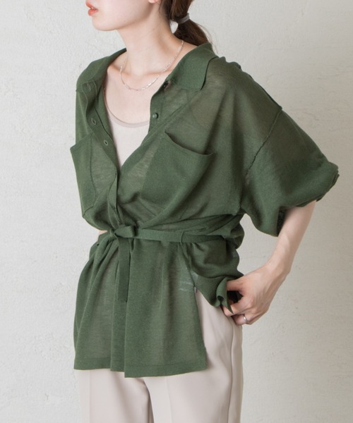 Kastane(カスタネ)の「シアー襟付きニット(ニット/セーター・レディース・イエロー/オフホワイト/グリーン・FREE)」の12枚目の写真