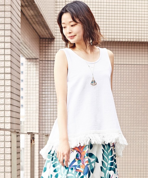 チャイハネ（チャイハネ）の「【チャイハネ】ボヘミーフリンジタンクトップ（タンクトップ・レディース・ホワイト/ネイビー/ブラウン/ライトグリーン・FREE）」の2枚目の写真